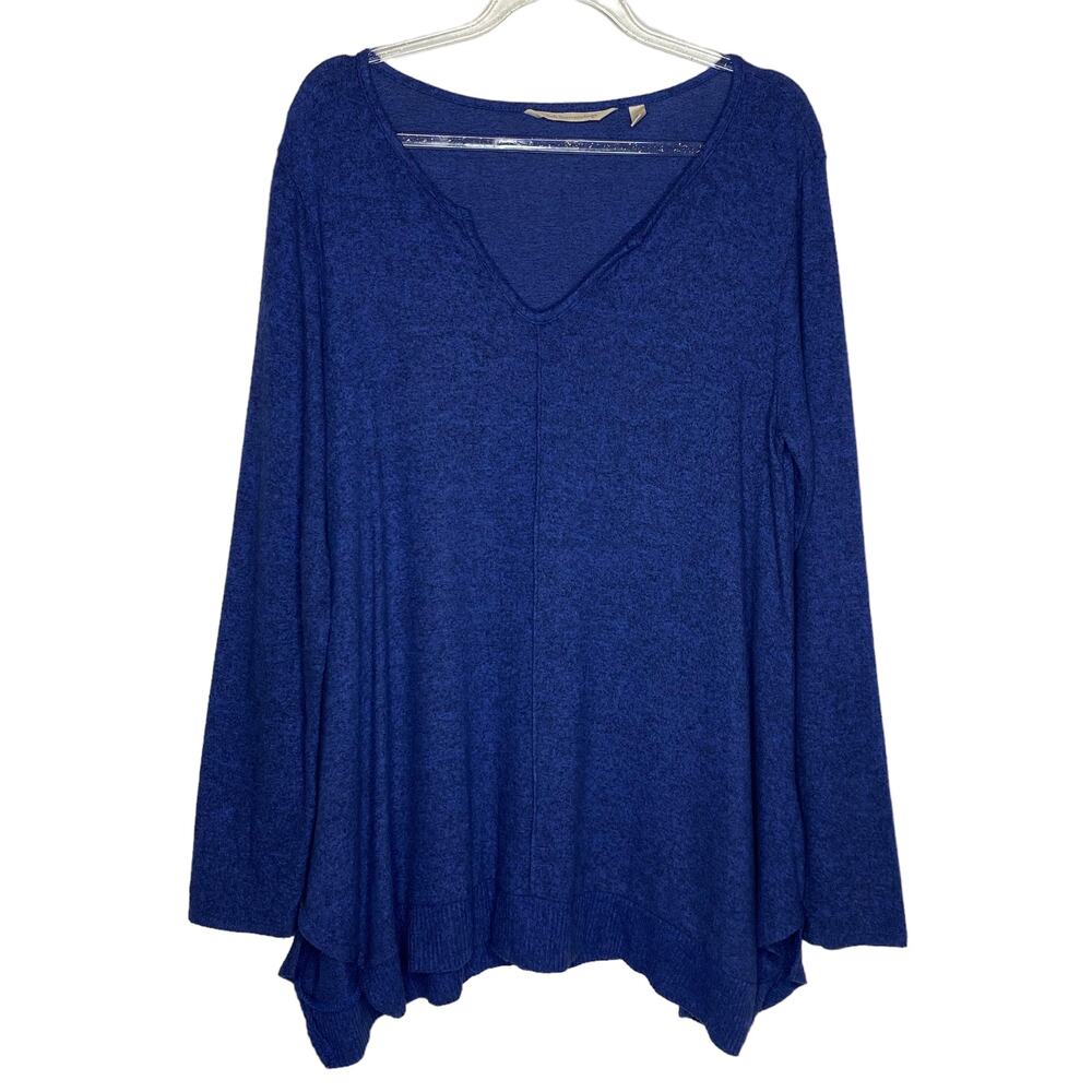 Soft Surroundings Womens Size Medium Blue Sweater Top Split V Neck Long Sleeve‎